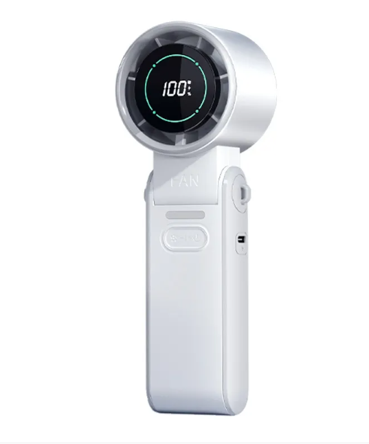 Ventilateur pliant portable de poche rechargeable par USB avec affichage numérique et vitesse du vent réglable