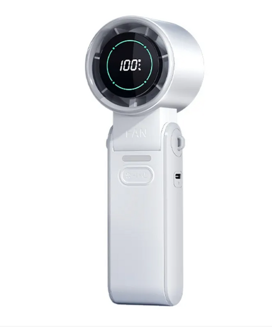 Portable Handheld USB Rechargeable Folding Fan with Digital Display and Adjustable Wind Speed