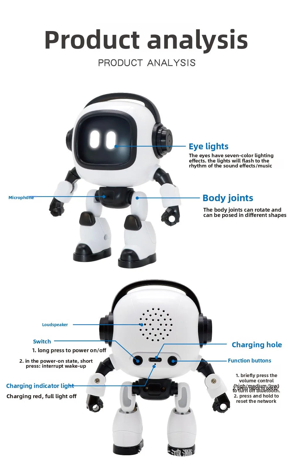 AI Interactive Desk Robot with Voice Recognition Feature Talking Companion, Learning Games, Educational Toy for Kids
