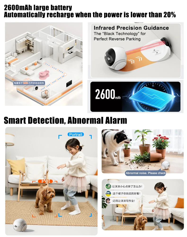 2025Famue Automatic Charging Robot Camera HD 5G WIFI IP Camera Pet Mobile Tracking Night Vision CCTV Remote View TUYA APP Camera