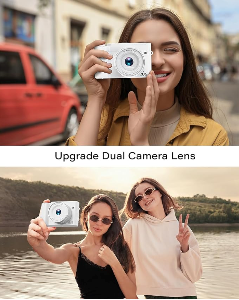 4K Digital Camera for Photography Dual 64MP Autofocus Vlogging Camera for YouTube 2.8" Screen Compact Travel Camera with 32GB SD Card Anti-Shake Flash 16X Digital Zoom 2 Batteries & Charger