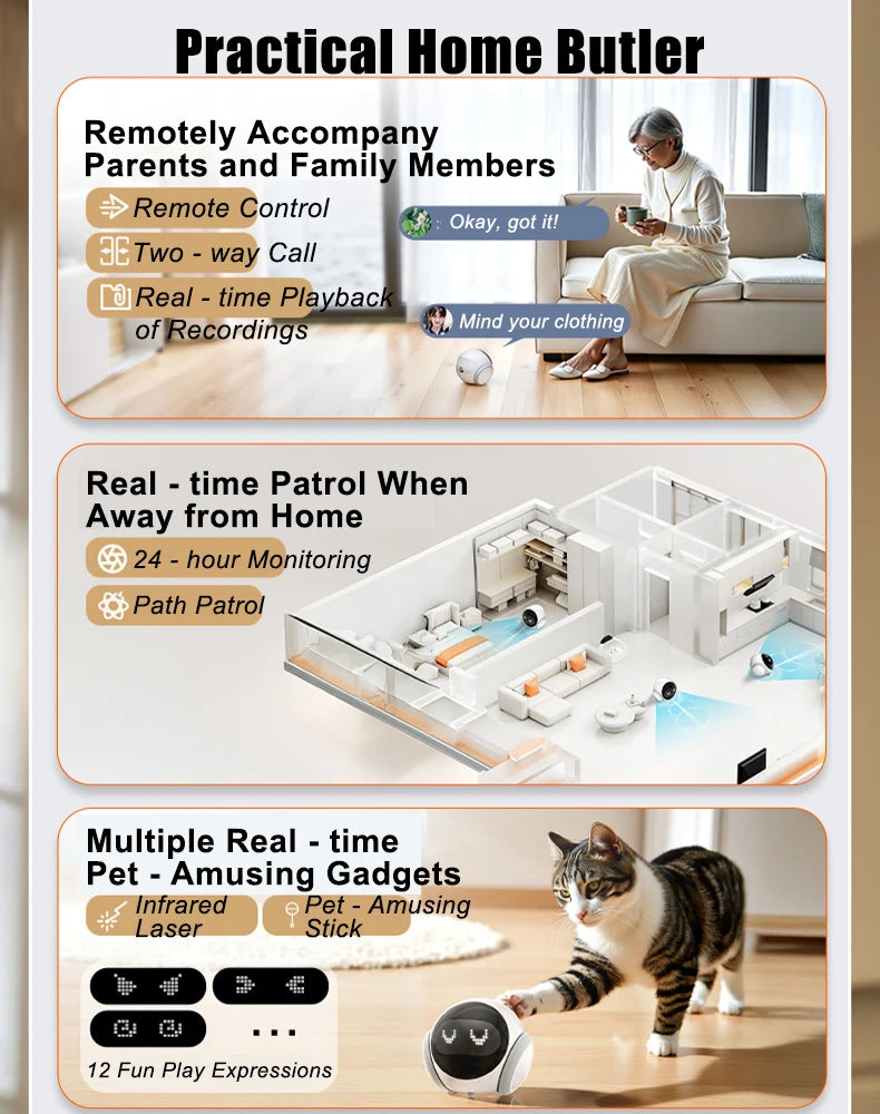 2025Famue Automatic Charging Robot Camera HD 5G WIFI IP Camera Pet Mobile Tracking Night Vision CCTV Remote View TUYA APP Camera