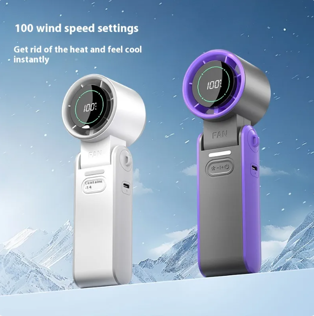 Ventilateur pliant portable de poche rechargeable par USB avec affichage numérique et vitesse du vent réglable